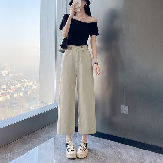 【好版型】女装九分裤夏季新款休闲裤子女裤春秋小个子阔腿裤 粉色九分 L 码 建议109-120斤