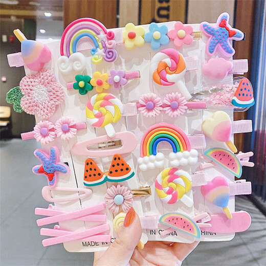 Children's Internet Celebrity Cartoon Hairpins Korean Princess Hairpins Girls Little Girls Broken Hair BB Hairpins Cute Baby Hair Accessories TS122-06 Purple Rainbow Hairpins 14-piece Set