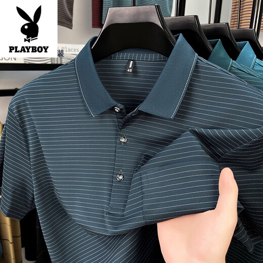 Playboy (Playboy) Leichter luxuriöser Sommer neuer Männer loser kurzärmeliges T-Shirt Pure Cotton T-Shirt bequem und ungezwungen echtes Taschen mit mittlerem Alter 9757 Green M 170/50 empfohlen 110-130jin [Jin gleich 0,5 kg]