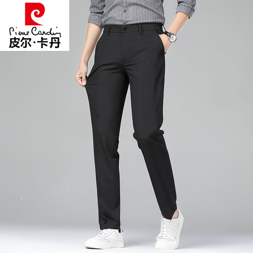 
Pierre cardin summer new men's thin ice silk slim straight trousers for youth simple versatile quality business casual pants light 9923-Black 33