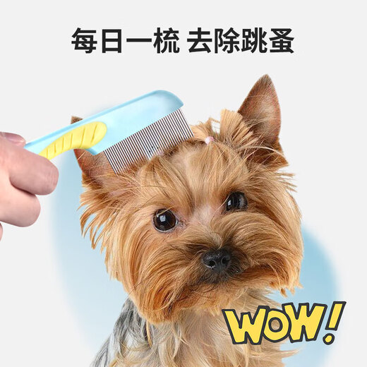 Star Wonderful Yorkshire comb dog pet combing artifact facial comb to remove fleas small row comb mouth hair beauty special blue and yellow 2 short-tooth small facial comb (long and short style)