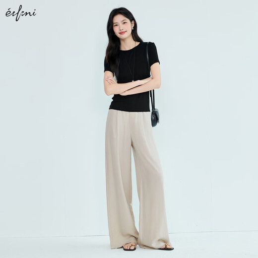 伊芙丽（eifini）伊芙丽天丝亚麻舒适显瘦透气裤子女2025夏装新款百搭休闲直筒裤女 原绒米 S 80-105斤
