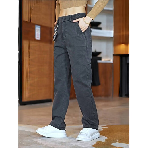 AEMAPE casual pants men's 2025 autumn and winter new style plus velvet thick loose high straight wide leg dad wear long pants men JD855 dark gray 29 105-115Jin Jin equals 0.5 kg
