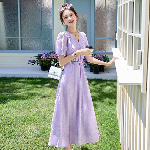 Ehangy Light Luxury Brand Платье для женщин 2025 Летняя новая цветная цепь бусинок обезживание и похудение модная универсальная и модная юбка Purple m