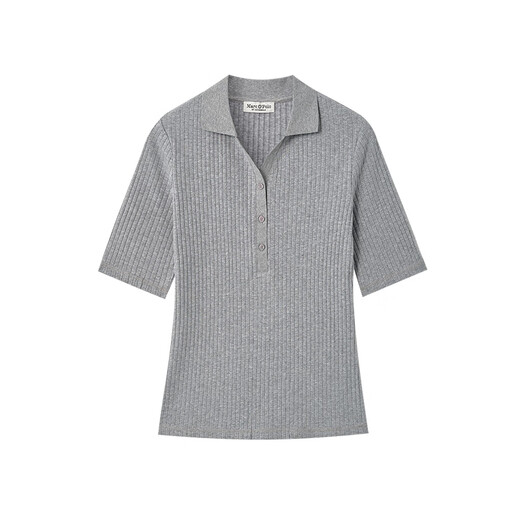 Marc O Polo/MOP printemps et été nouveau pull slim à manches courtes col en V pour femme, haut col polo simple et léger, gris fleuri clair 962 S /165