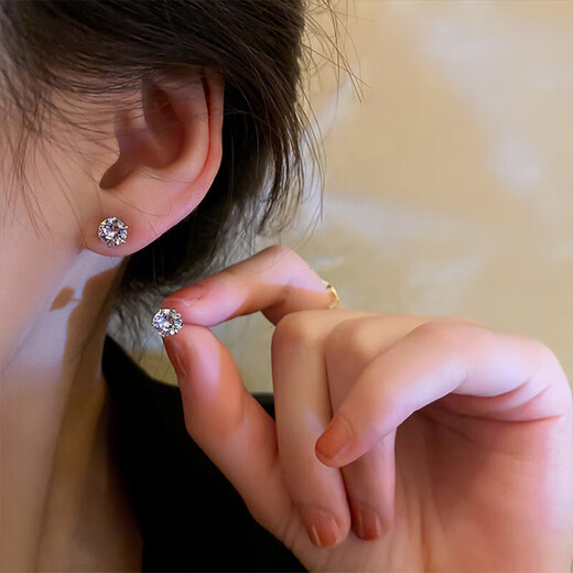 Six-piece set of zircon earrings for women, small, exquisite, high-end, light luxury and cold style earrings, 2024 new trendy style, silver simple small earrings, three pairs