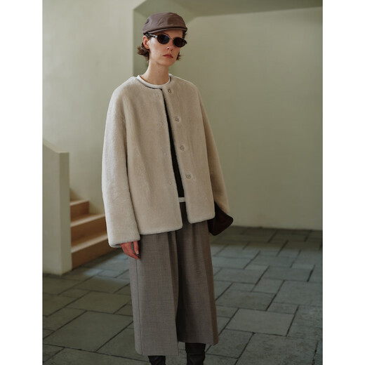 MSBEAST BEAST MISS importiert Merino Fellmantel Frauen Lammfellmantel 丨 Piaoxuening Wintercreme Weiß M.