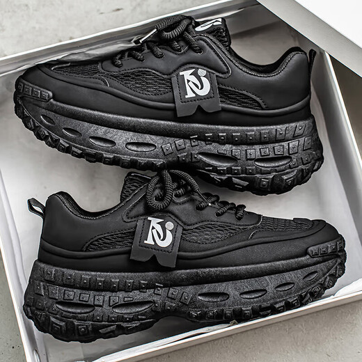 Sole des pneus Chaussures pour hommes pour les chaussures de sport décontractées à la mode d'été Running Salle épaisse semelle en améliorant les petites chaussures de papa blanches RF-S1697 Black 41