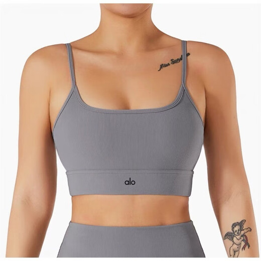 ALO YOGAAO YOGA European and American Yoga Vest Women's Fitness Sports Running Bra Shockproof Gathering Beautiful Back Sling Inner Flagship Shoulder Sling Extreme Gray S