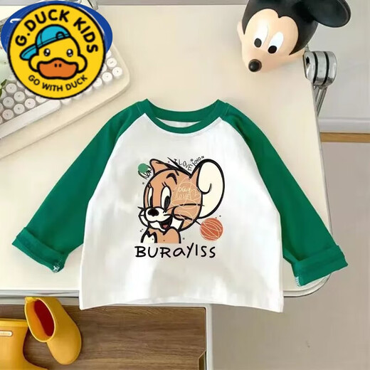 
G.DUCKKIDS new cat and mouse children's T-shirt long-sleeved boys autumn small and medium-sized children's clothing fashionable rabos sleeve base shirt girl [white and red]#D674 Jerry Mouse 80 [Suggested height 70-80cm]