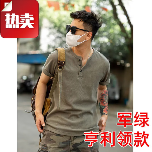 Vancl Vancl [6296 People's Collection] Waffel Kurzärärmelte Männer-T-Shirt für das kurzärmelige Sommer-Männer-T-Shirt für einfache, lockere, atmungsaktive und vielseitige Henry Khaki L 120-150jin [Jin entspricht 0,5 kg]