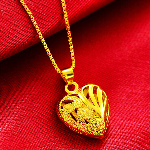 MHFDO old phoenix quality gold color love temperament Nordic gold necklace love pendant for women peach heart artificial tin 1 chain length quality