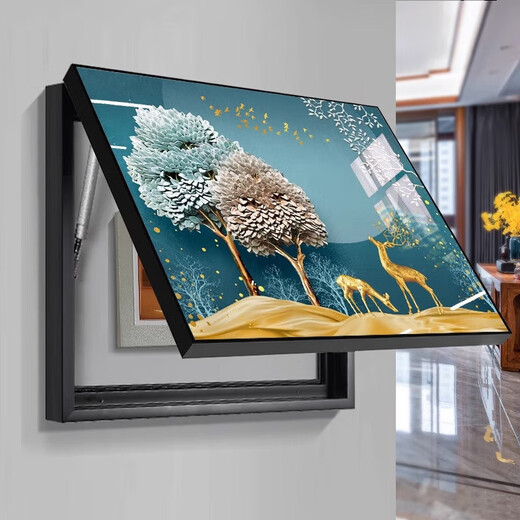 电表箱装饰画免打孔现代简约客厅配电箱挂画北欧新款开关餐厅壁画 家和富贵（58596-2） 45*35（容纳横长35竖高25） 上掀盖+高透水晶画面+黑框