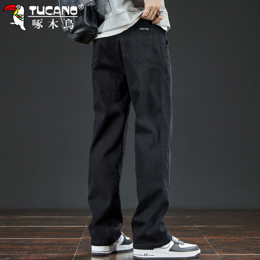 Woodpecker (TUCANO) jeans men's autumn and winter pants men's loose straight casual pants American wide-leg trousers black 32