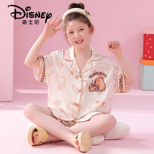 Disney Girls Pajamas Summer Seda Seda de manga delgada Traje de manga corta para niños Cartoon Lindo Mediano de moda y niños grandes Ropa para el hogar G-6628# Jiyikawa 170 Tamaño 22 [Altura 160-165cm]