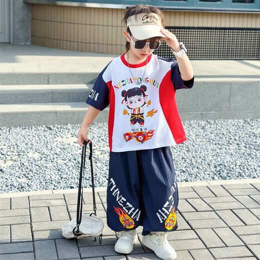 男童套装夏装2025新款中小童哪吒衣服儿童薄款两件套潮酷男孩t恤 825款-【紫色套装】 110  尺码 建议咨询客服