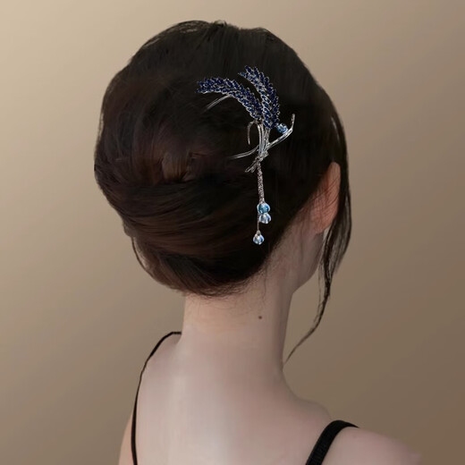 Red makeup Nuo high-end blue wheat ear hairpin for women new Chinese Hanfu cheongsam U-shaped hairpin back of the head rocking plate hairpin F3459 blue wheat ear-U-shaped hairpin
