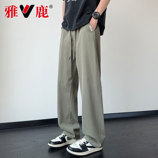 Yalu Bingsi casual pants for men in summer thin loose straight pants for boys quick-drying and cool sports wide-leg trousers K6636 khaki 4XL about 170-190Jin [Jin equals 0.5 kg]