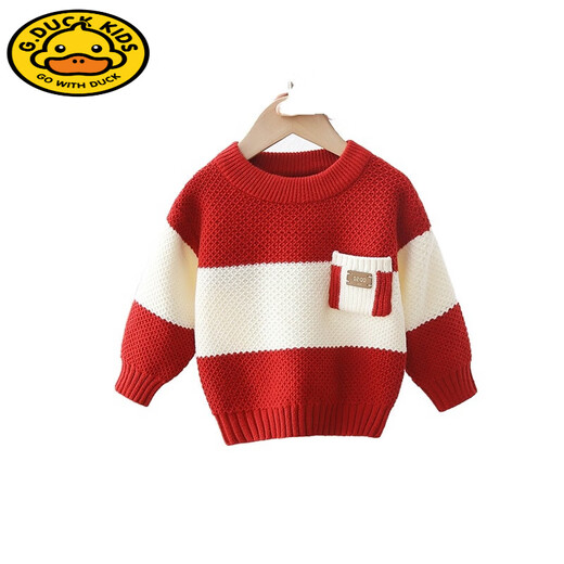 G.DuckKids Beau pull garçon avec un nouveau bébé automne et hiver rond Pullor tricot en tricot plus velours pull épaissi rouge 90
