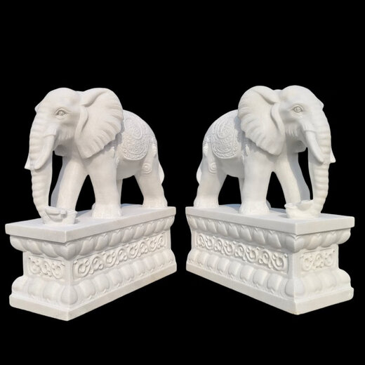 A pair of stone carved white marble elephant ornaments for household company courtyard gates, stone carved bluestone water-absorbing elephants, 12 meters high, 95 wide, 45 centimeters wide, a pair