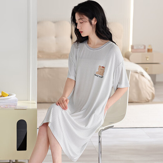 浪莎睡裙夏季女款2025新款莫代尔冰丝短袖凉感可外穿家居服睡衣连衣裙 13297 M
