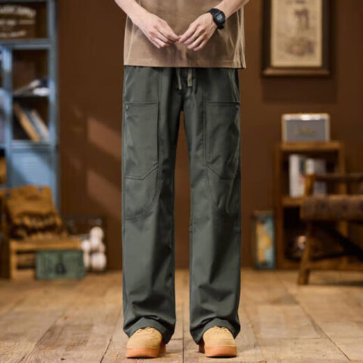 Hailan Home's work pants men's spring and autumn style American loose wide-leg sports pants drawstring casual pants men 9885 khaki 2XL