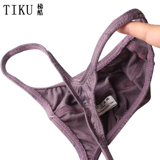 Tiku 2025 Neues Tiku-Männer sexy Tanga-Stretchmodal Druck atmungsaktivem dünnem Gürtel Traaceless unsichtbarer T-Trouser dunkelviolett 1 Streifen M 2,0-2,3 Fuß
