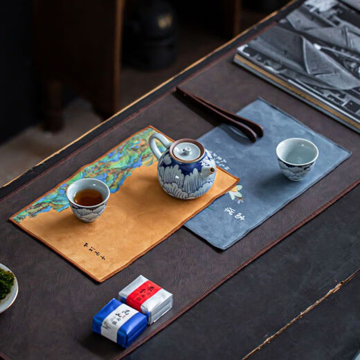 Yipin Workshop tea towel, tea cloth, absorbent, high-end tea table towel, light luxury suede pot towel, tea mat, kung fu tea set accessories, suede thickened (Qianli Jiangshan) 29_18cm
