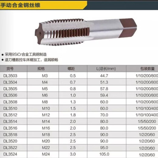 蒋之爱手动合金钢丝锥手用丝锥一攻二攻（1付2支装）M3-M24 手用丝锥M24(1付 ) DL3524