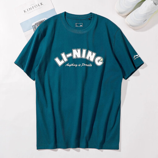 Li Ning Bingsi Quick-drying Short-sleeved T-shirt for men's 2025 summer new fitness running loose T-shirt ATSV333 AHSV683-2 Reef Green Quick-drying Cool M
