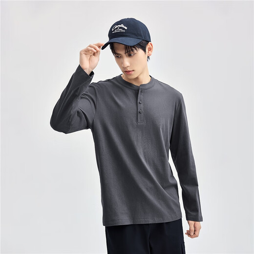 Giordano Henry shirt men's autumn and winter new pure cotton solid color bottoming shirt Henry collar long-sleeved T-shirt men 13025615 01 logo white L