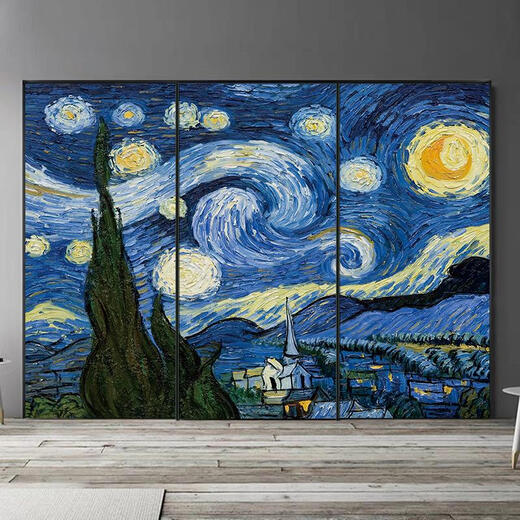 三栖虎星空油画名画门贴纸翻新自粘整张宿舍墙壁装饰玻璃衣柜门贴画 MT-3291白底胶 小
