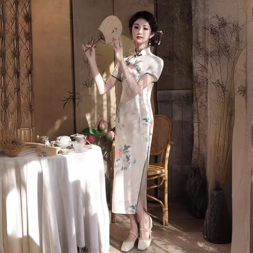 UKUHPK2025 spring and summer twill satin light girl's daily improvement version long Chinese style dress cheongsam 9227 M
