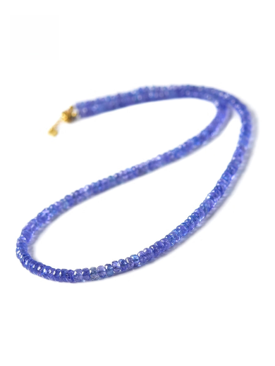 DYAI Tanzanite Necklace Women's Blue Purple Gem Bead Bracelet Couple Crystal Bracelet Bare Stone Pendant Clavicle Chain Necklace 01# Bead diameter is about 2.5mm-4.2mm - chain length is about 39+