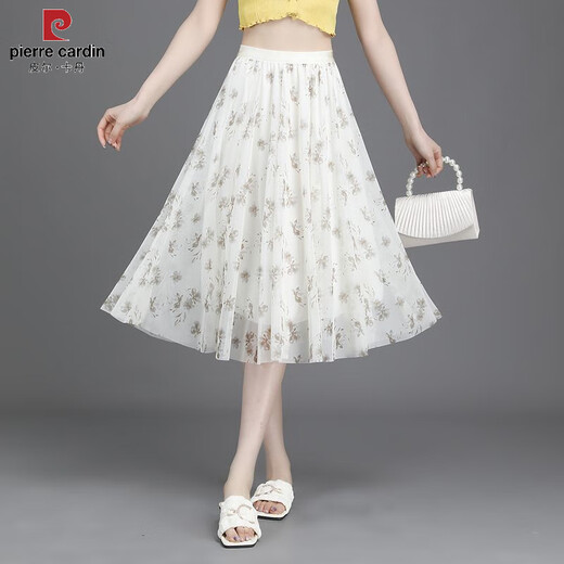 皮尔卡丹（PIERRE CARDIN）2025夏新款碎花半身裙女小清新短裙大摆网纱印花a字显瘦雪纺中裙 新面料雪纺纱(9906-5) 均码 (松紧腰)