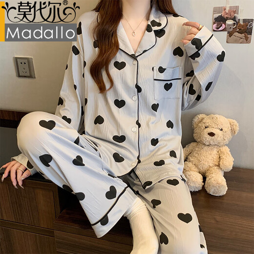 
Modal milk silk pajamas for women, gentle style girl love cardigans, can be worn on the outside, spring wrinkled cloth long-sleeved home clothing set, KK3527# M [Suggested 80-100Jin [Jin equals 0.5 kg]]