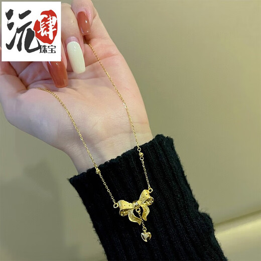 Yuansi bow necklace gold pendant for women 999 pure gold fashionable and cute clavicle chain pure gold adjustable chain set bow necklace about 4.50 grams