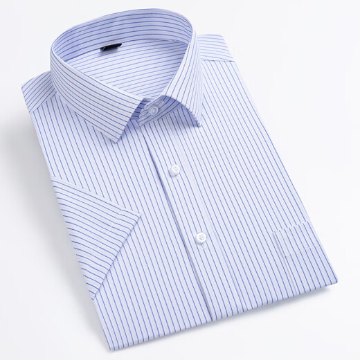 
MONTAGUT High-end No-Iron Summer Thin Stripe Dad Shirt Men's Short Sleeve Business Casual Professional Working Clothes Half-Sleeve Shirt Large 6624 42 Recommended Weight 160-170Jin [Jin equals 0.5 kg]