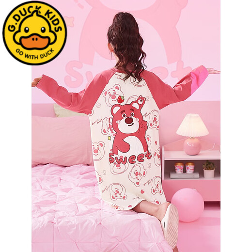 G.DUCKKIDS children's nightgown spring and autumn pure cotton thin girl pajamas long sleeve princess style cute kids and baby home clothes skirt 1517# [pure cotton] 110 8 size 90-110cm3-4 years old