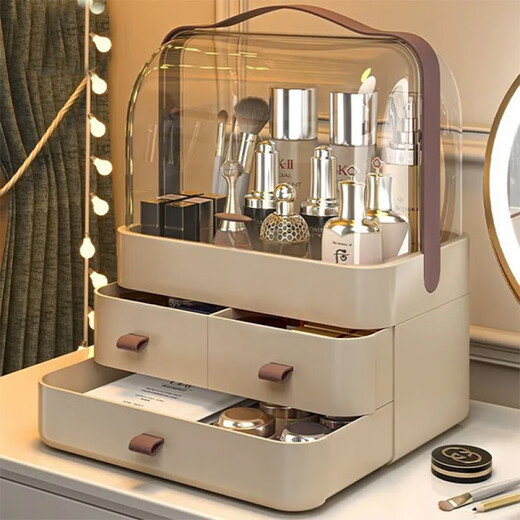 Cosmetics storage box Internet celebrity dust-proof storage rack drawer-type desktop skin care products home lipstick dressing table extra large thickened pink three drawers extra large capacity