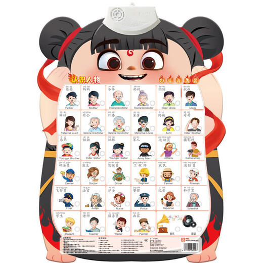
Baby Nezha audio picture to make sounds in children's early childhood literacy and cognitive vocabulary and cognitive pinyin alphabet wall stickers Number 100 (send battery hook)