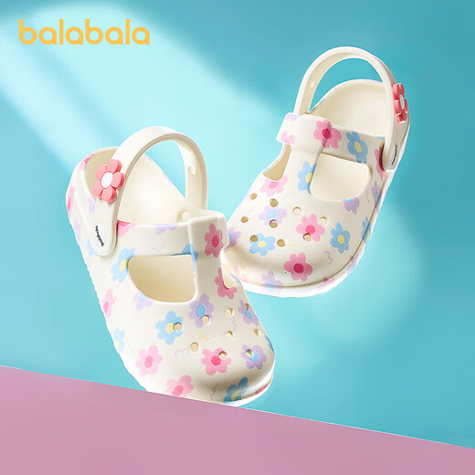 Balabala children's shoes children's clogs non-slip girls' sandals 2025 summer new shoes sweet floral off-white 10301 17