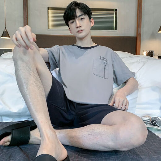 慕枫晴男士睡衣男夏棉质加肥加大码中年家居服夏短袖短裤青年薄半袖 9928 短-袖短裤 L 【建议95-125斤】