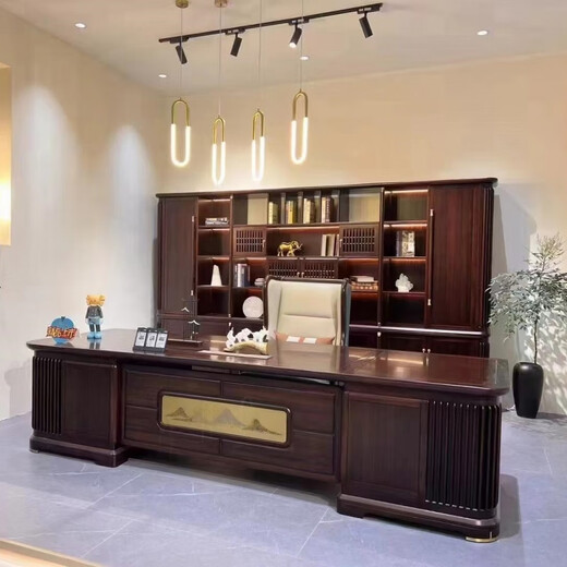 New Chinese style solid wood office desk boss desk North American black walnut modern light luxury chairman's office executive desk 2.0m boss desk (ash wood)