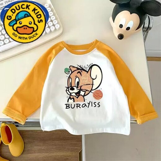
G.DUCKKIDS new cat and mouse children's T-shirt long-sleeved boys autumn small and medium-sized children's clothing fashionable rabos sleeve base shirt girl [white and red]#D674 Jerry Mouse 80 [Suggested height 70-80cm]