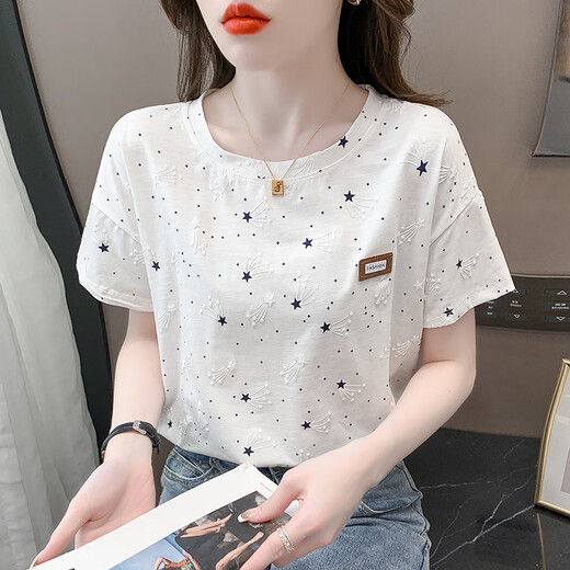 Qianfansi reines Baumwolldruck-T-Shirt für Kurzleiste für Frauen für Kurzleiste für 2025 Neue losen Druckdesign VERSATILE T-SHIRT TOP Trend 5009# Purple S für 80-99Jin [Jin entspricht 0,5 kg]