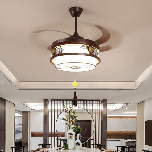 Alima Nouveau ventilateur chinois Chandelier Chambre salon en bois massif Invisible maison chinois rétro ventilateur de fréquence de fréquence Restauration CHANDELIER 9898 TROIS COLOR 48 pouces de fréquence DC Conversion de fréquence silencieuse cuivre pur