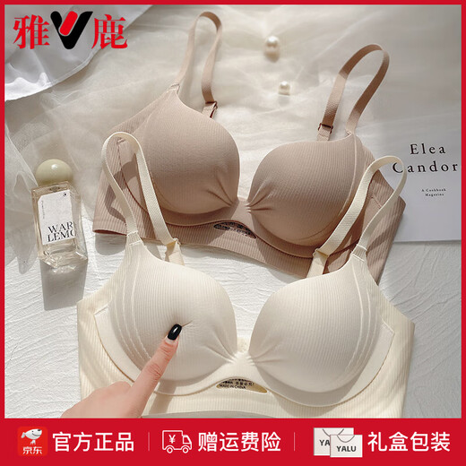 Yalu 2025 summer thin underwear for women, small breasts gathering and anti-sagging brand bra set, shallow coffee set [Titto gathering 1.8cm] 70A 70B (32B recommended)