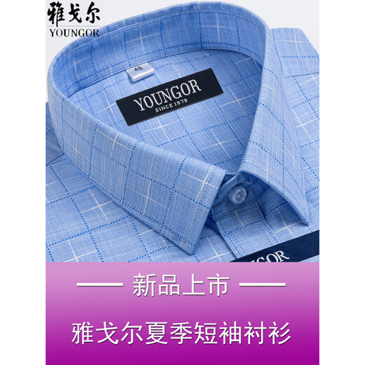 GY雅戈尔短袖衬衫男夏季薄款纯棉中年商务免烫宽松格子高级正装衬衣 短袖DX6630 38 建议【70-95斤】