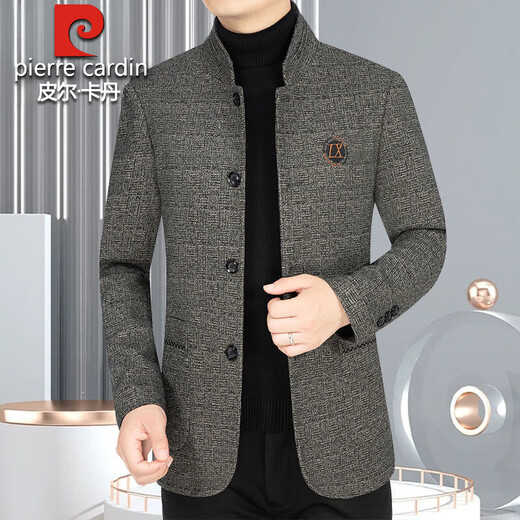 Pierre Cardin high-end wool tunic men's coat stand collar jacket 2025 autumn and winter middle-aged dad men's clothing 28255 navy blue XL 180 (135-150) Jin Jin equals 0.5 kg